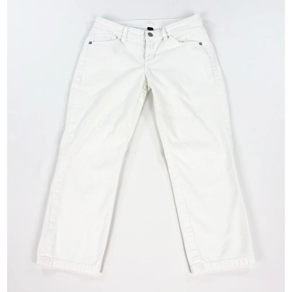 Tommy Bahama Women's 2 White Crop Denim Jeans Straight Stretch Casual Pants